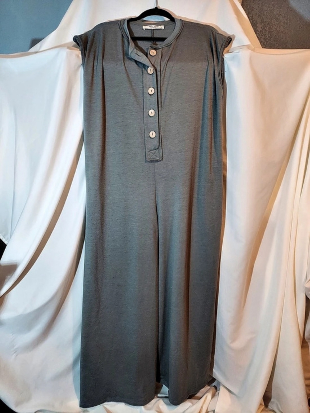 Three Bird Nest Davina Wide Leg Jumpsuit Sage Gray Knit Henley L